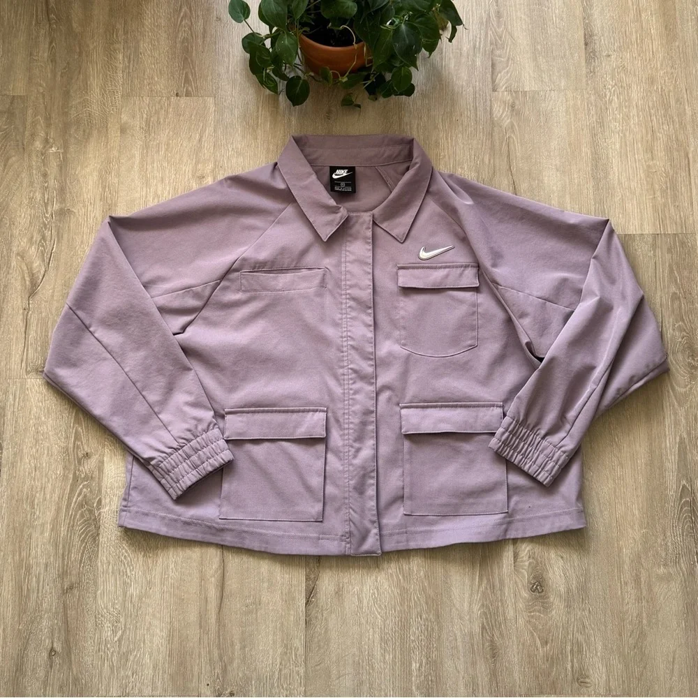 Nike Swoosh Woven Jacket Shacket in Purple Smoke